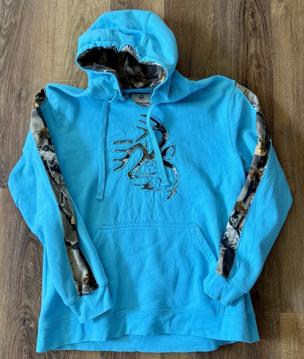 Legendary Whitetails Women’s Turquoise Camo Accent Hoodie Sweatshirt Size XL